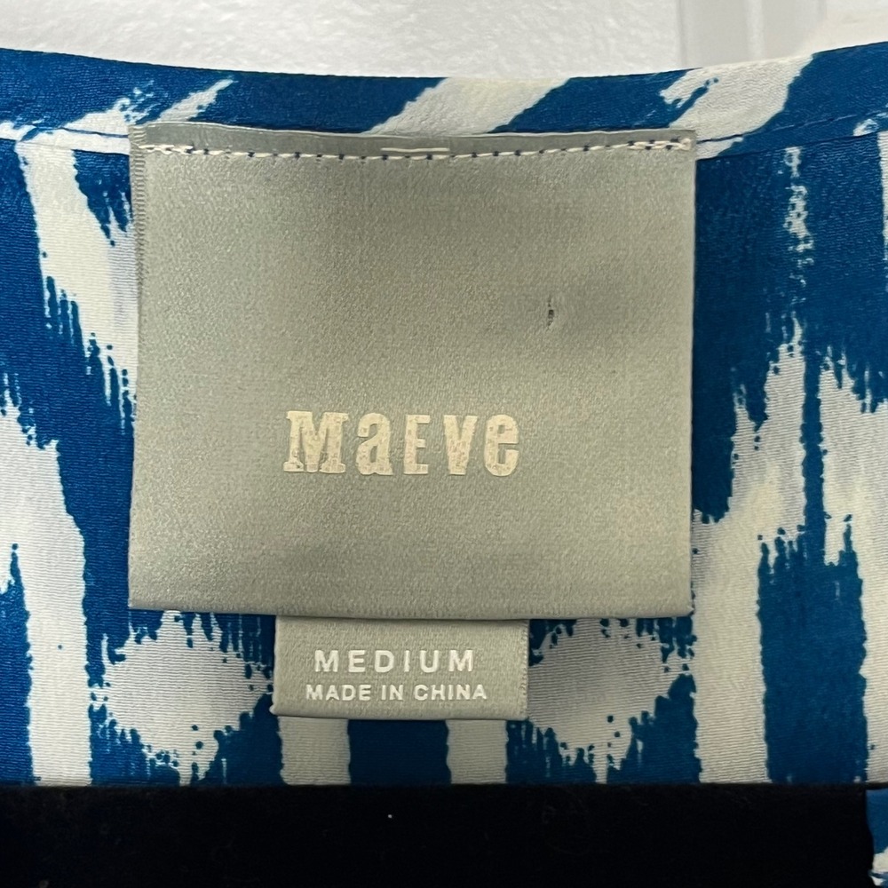 Maeve Anthropologie Dress Size Medium Blue White Ikat Tie Waist Mini - Picture 10 of 12